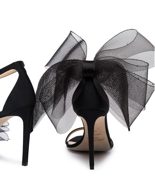 Jimmy Choo Black Aveline Asymmetric Bow Deatil Sandals