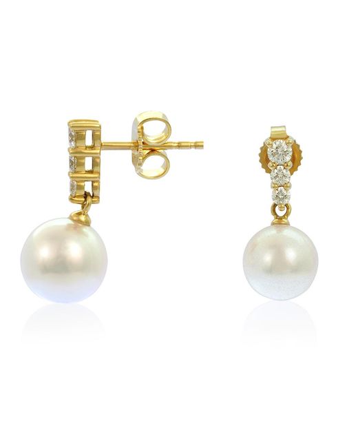 Mikimoto Metallic Morning Dew Akoya Cultured Pearl Earrings 18 Karat Yellow Gold