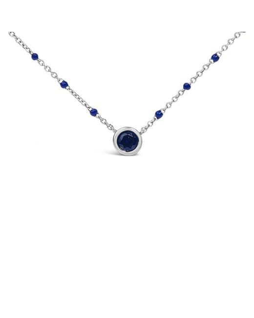 Haus of Brilliance Metallic Sterling Created Sapphire Bead Chain Necklace 18 Inch