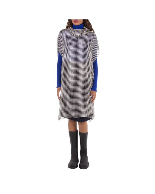 Burberry Blue Monochrome Houndstooth Hooded Dress