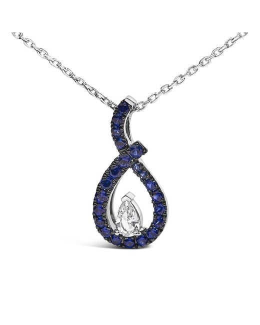 Haus of Brilliance Metallic 925 Sterling Created And Sapphire Teardrop Shaped Pendant Necklace for men