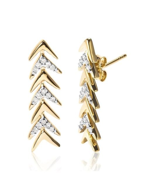 Haus of Brilliance Metallic 18K Plated .925 Sterling 1/5 Cttw Diamond Chevron Arrow Stud Earring