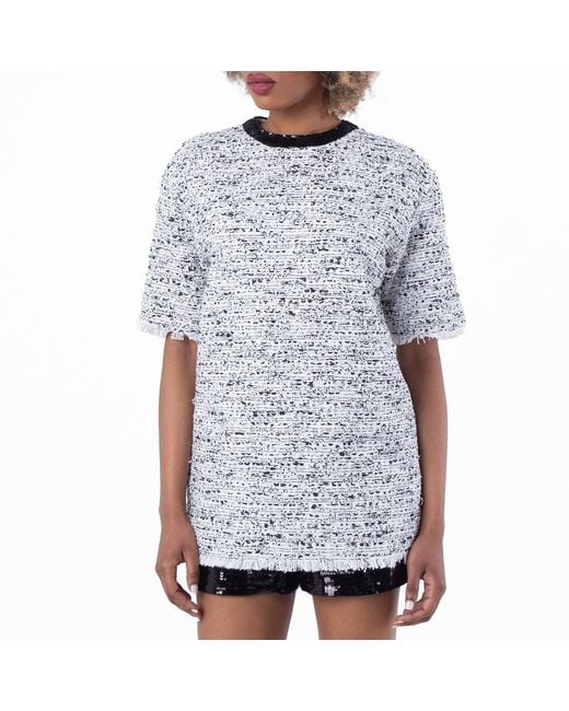 Balmain White Short Sleeve Tweed T Shirt, Brand Size 38 (Us