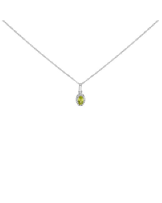 Haus of Brilliance Metallic 10K 5X3Mm Peridot And Diamond Accent Halo Oval Shape Pendant Necklace
