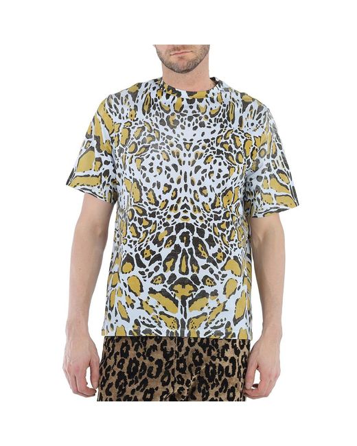 Roberto Cavalli Blue Sun Bleached Lynx Print Cotton Jersey T-shirt for men