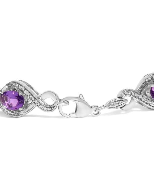 Haus of Brilliance Metallic 925 Sterling 1/10 Cttw Natural Round Diamond And 7X5Mm Oval Amethyst Cross Tennis Bracelet (I-J Color, I1-I2 Clarity)