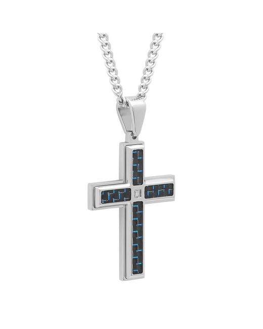 Robert Alton White 02 Ctw Stainless Steel & Carbon Fiber Diamond Cross Necklace for men