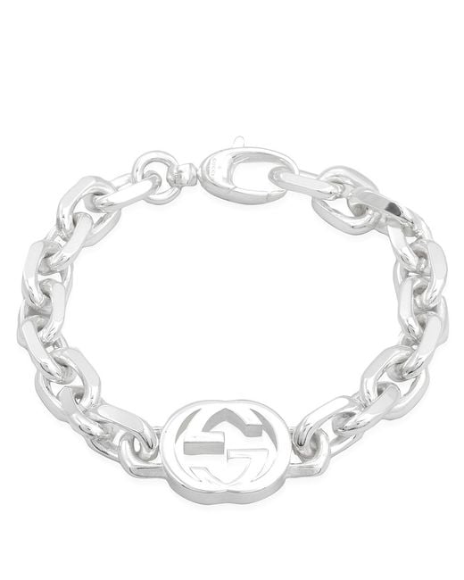 Gucci Metallic Interlocking G Motif Sterling Bracelet Size 19 for men