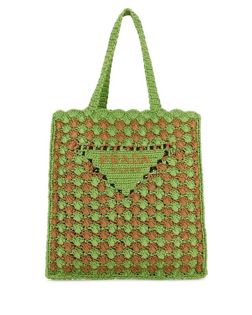 Prada Green Two-Tone Raffia Shopping Bag