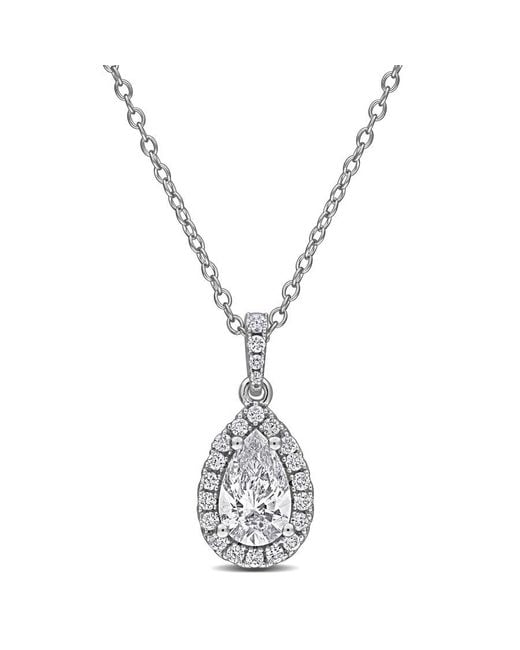 Created Forever Metallic 1Ct Tgw Pear-Shaped And Round-Cut Lab Grown Diamond Halo Pendant With Chain for men