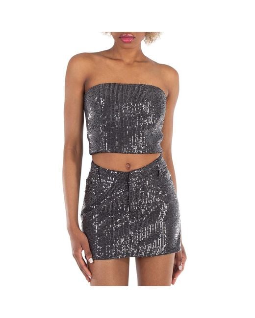 ROTATE BIRGER CHRISTENSEN Gray Ladies Sequin-Embellished Strapless Crop Top