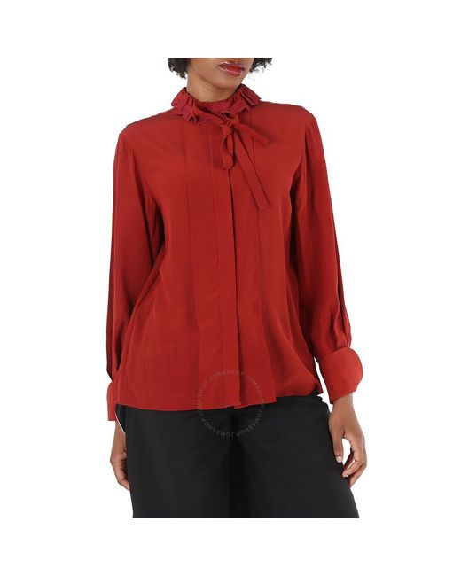Chloé Red Peppery Ruffle-neck Silk Shirt