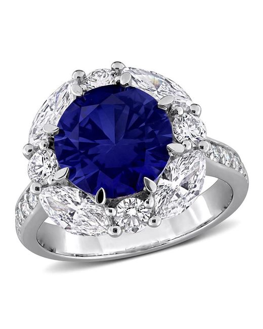 Created Forever Blue 4 3/4Ct Tgw Created Sapphire And 2Ct Tw Lab Grown Diamond Halo Ring