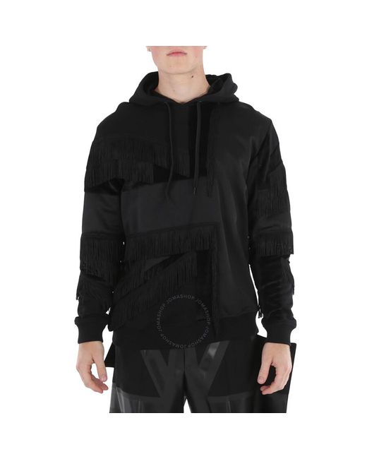 Burberry Black Flag Intarsia Patchwork Fringed Hoodie for men