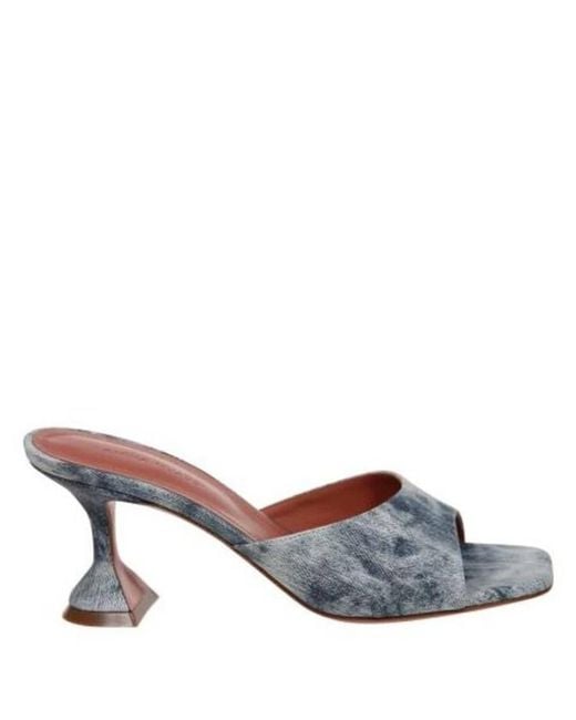 AMINA MUADDI Gray Ladies Lupita Printed Suede Tie Dye Denim Sandals
