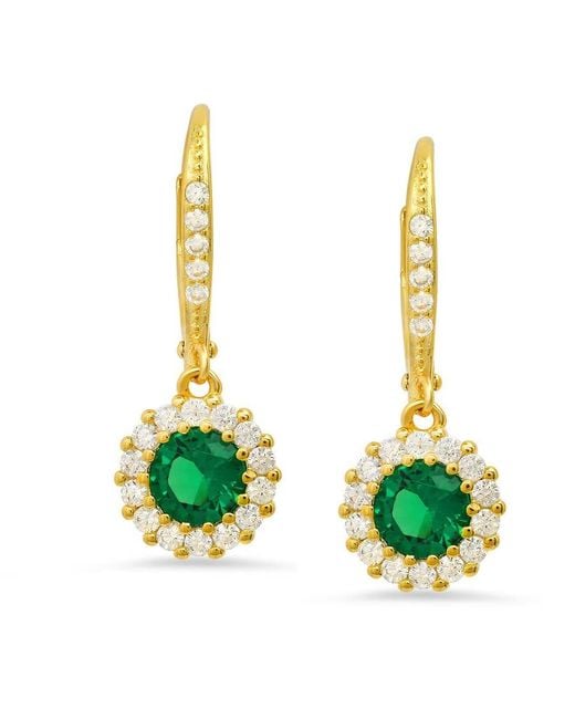 Kylie Harper Yellow 14K Over Emerald Cz Halo Leverback Earrings