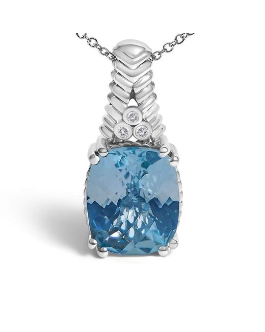 Haus of Brilliance Blue 925 Sterling Topaz And Diamond Accent Textured Pendant Necklace