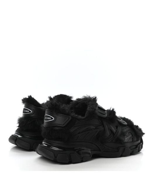 Balenciaga Black Faux-Fur Track Sandals