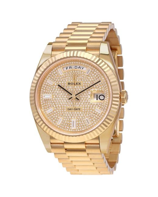 Rolex Metallic Day-date 40 Diamond-paved Dial 18kt Yellow Gold President Watch for men