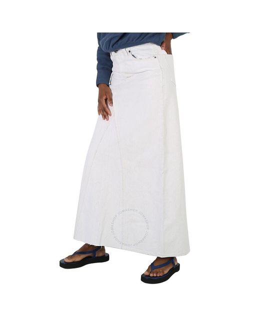 Maison Margiela White Crack High-waisted Denim Maxi Skirt