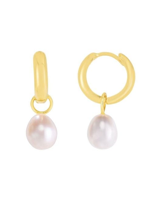 Tresorra Metallic 14K Pearl Drop Huggie Hoop Earrings