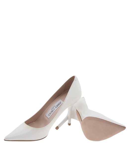 Jimmy Choo White Agnes 85 Patent Leather Pumps, Brand Size 34 Us Size 4