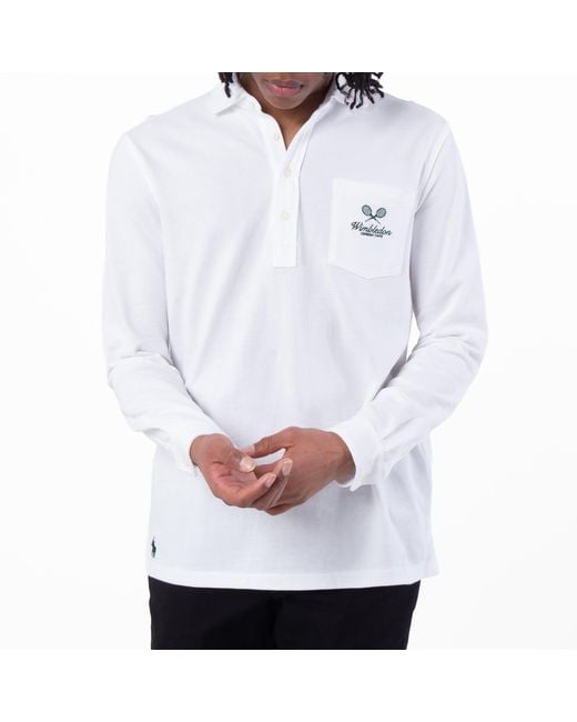 Polo Ralph Lauren White Wimbledon Classic Fit Mesh Polo Shirt for men