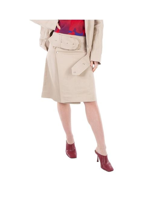 Burberry Natural Belted-Waist Wrap Canvas Mini Skirt, Brand Size 4 (Us