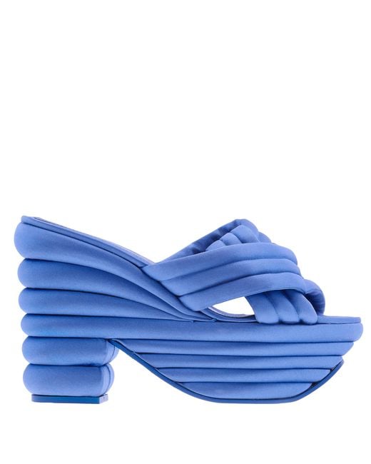 Ferragamo Blue Rey Sculptural Platform Sandals