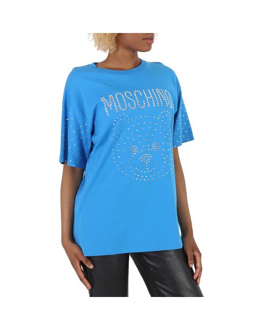 Moschino Blue Crystal Teddy Bear Oversize Cotton T-shirt