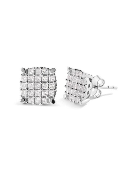 Haus of Brilliance Metallic 10K 3/4 Cttw Princess Diamond Composite Cushion Shape Stud Earrings (I-J Color, I1-I2 Clarity)