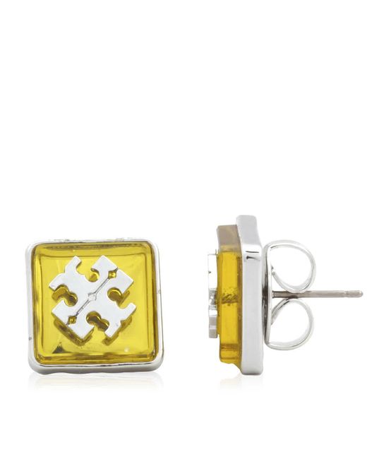 Tory Burch Yellow Resin Logo Stud Earrings