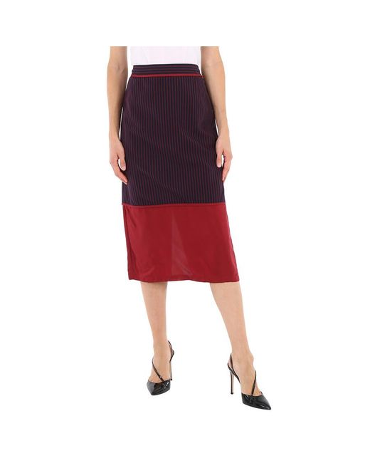 Sies Marjan Red Ladies Striped Panel Midi Skirt, Brand