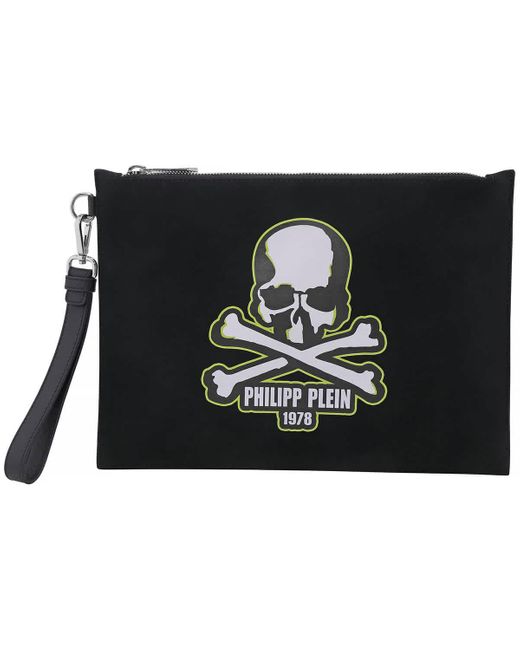 Philipp Plein Black Skull-print Clutch Bag for men