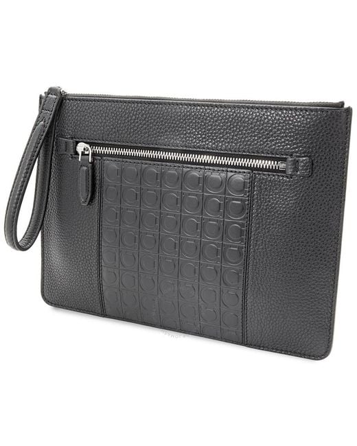 Ferragamo Gray Salvatore Gancini Pattern Flat Pouch for men