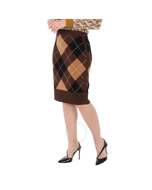 Burberry Black Argyle Intarsia Wool Cashmere Pencil Skirt