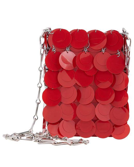 Rabanne Red Mini Sparkle Discs Shoulder Bag