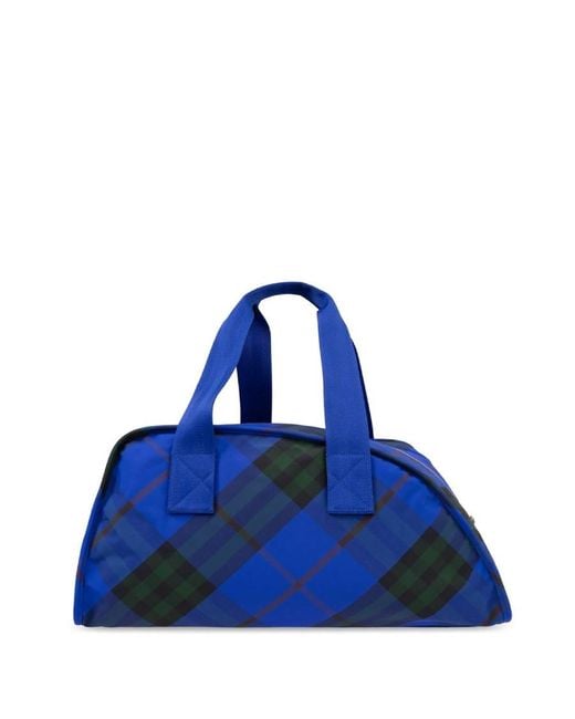 Burberry Blue Medium Shield Check Pattern Duffle Bag for men