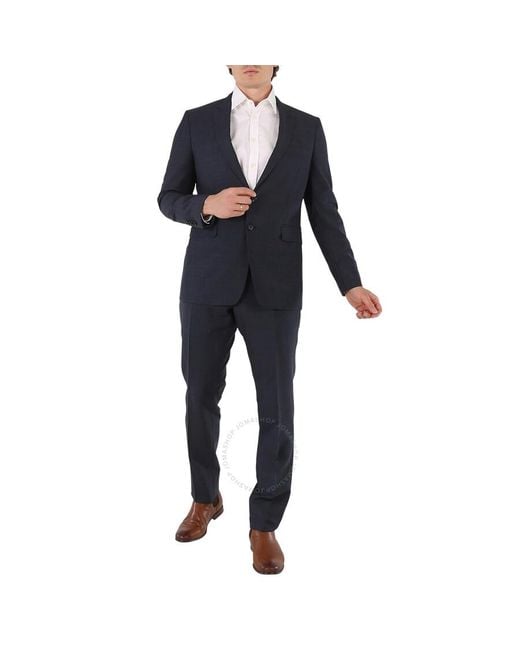 Burberry Blue Carbon Pattern Slim-Fit Two-Piece Wool Suit, Brand Size 44R (Us for men