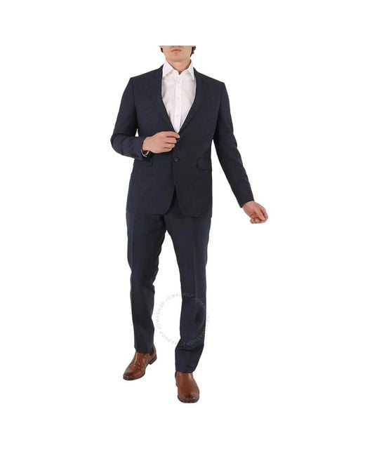 Burberry Blue Carbon Pattern Slim-fit Two-piece Wool Suit for men