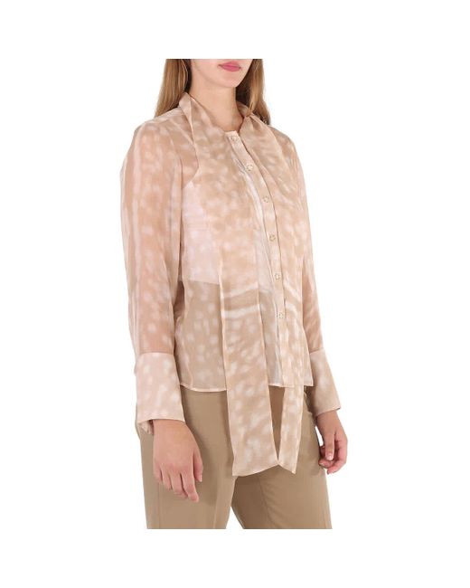 Burberry Natural Deer Print Pussybow Blouse