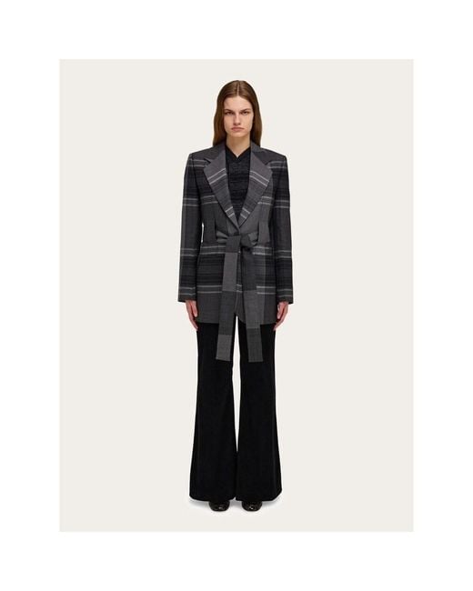 Ferragamo Black Wool Silk Belted Jacket, Brand Size 44 (Us for men