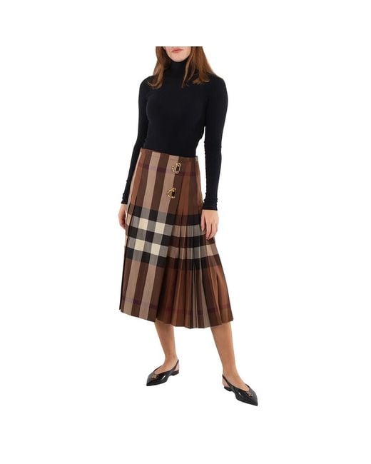 Burberry Brown Dark Birch Winifred Check Skirt, Brand Size 6 (Us
