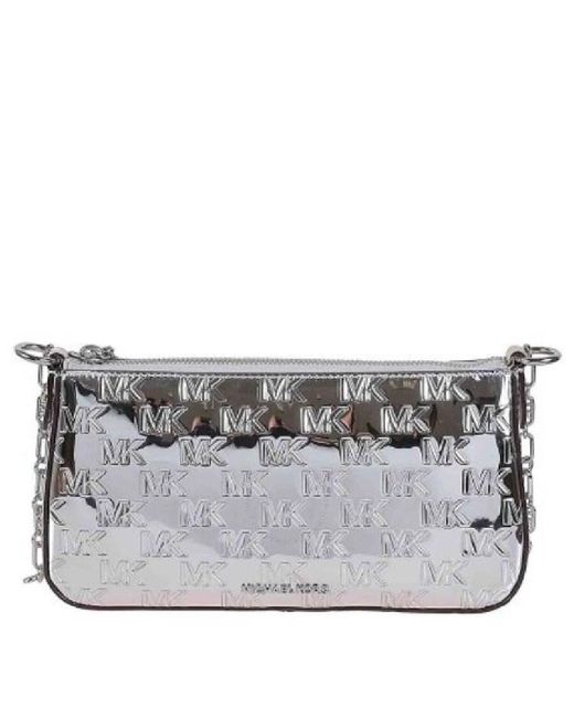 Michael Kors Gray Medium Empire Patent Chain-Link Pochette