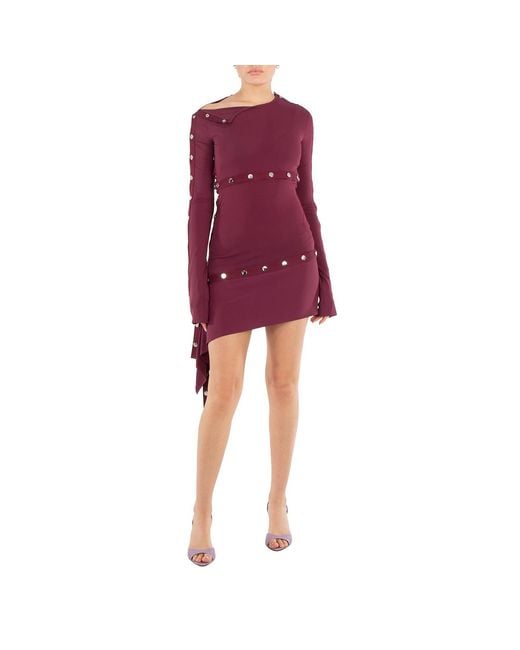 The Attico Red Studded Asymmetric Convertible Round Neck Dress