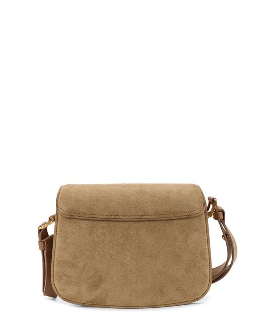 AMI Brown Suede Shoulder Bag With Metal Logo On The Front