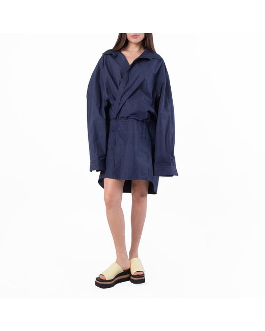 Balenciaga Blue Oversized Fit Cotton Mini Dress, Brand Size 36 Us