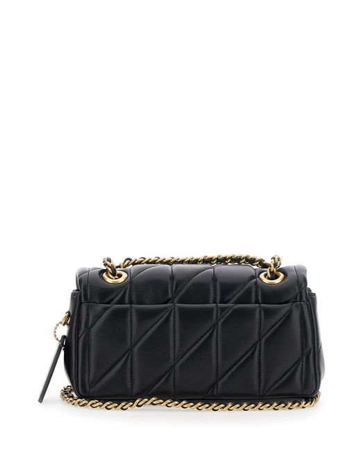 COACH 'tabby 20' Black Quilted Shoulder Bag With Chain-link Leather Shoulder Straps And Logo Plaque On The Front In Leather Woman