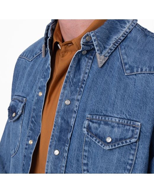 Bally Blue Long-Sleeved Western Denim Shirt for men