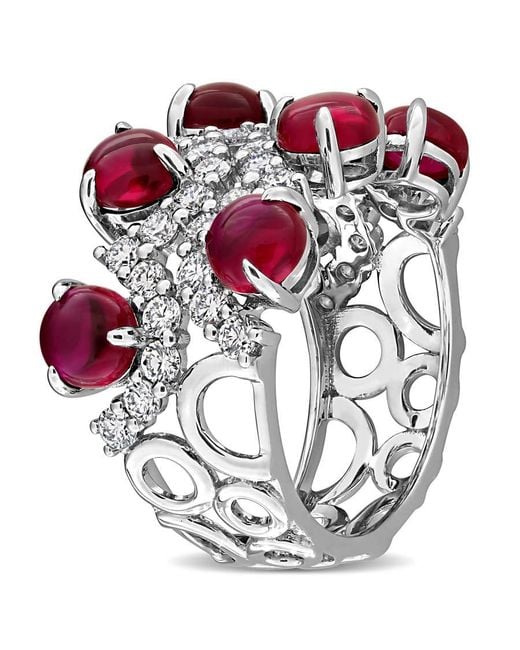 Created Forever Pink 4Ct Tgw Created Ruby And 1 1/3Ct Tw Lab-Grown Diamond Semi-Eternity Ring for men